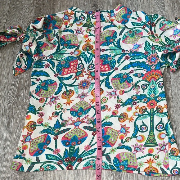 La DoubleJ tree of life mixed media blouse with bow tie sleeves size xs - Picture 7 of 9